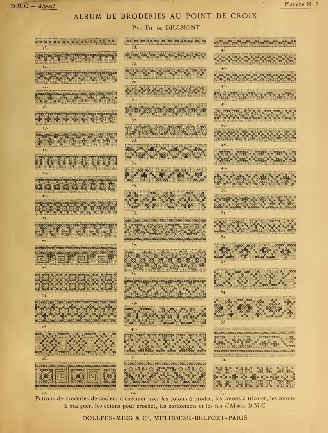 A library of narrow borders — original printed page from Album de broderies au point de croix, vol. 1