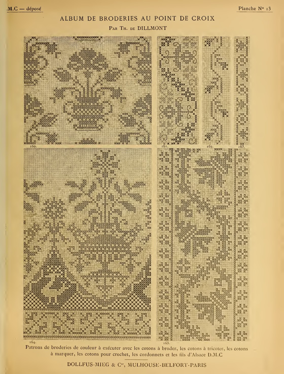 Flower baskets & leafy borders — original printed page from Album de broderies au point de croix, vol. 1