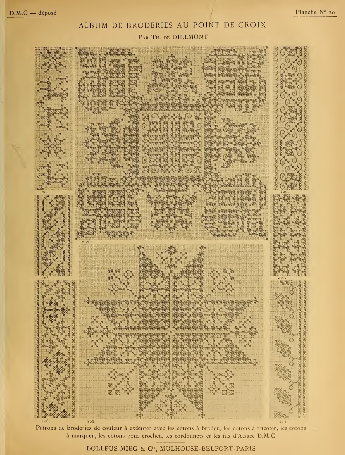 Stars & geometric medallions — original printed page from Album de broderies au point de croix, vol. 1